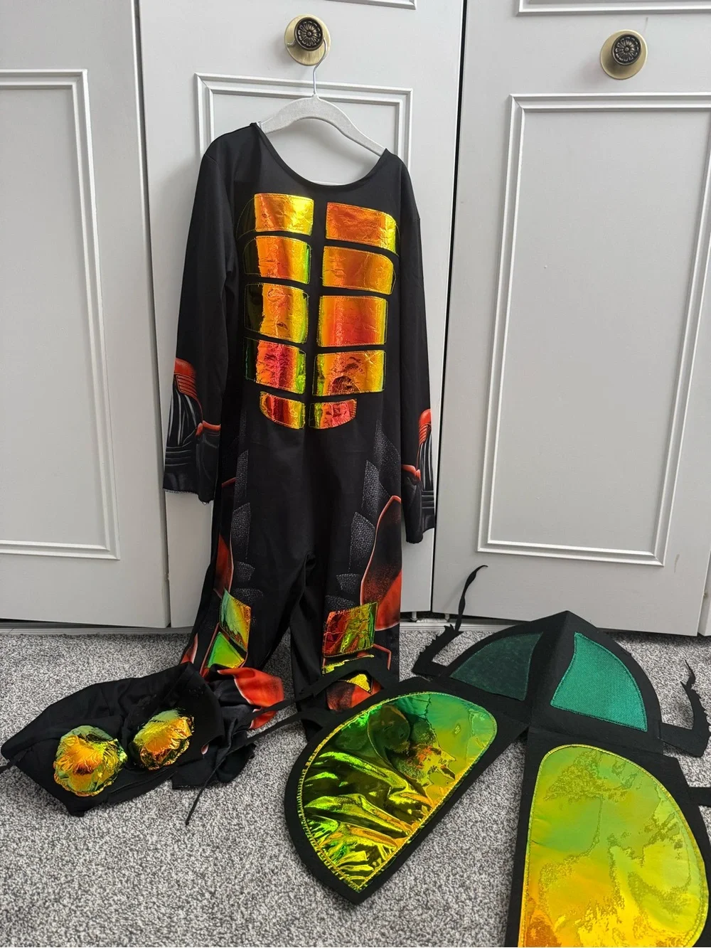Kids Black Ninja Costume with Iridescent Gold-Orange Panelso